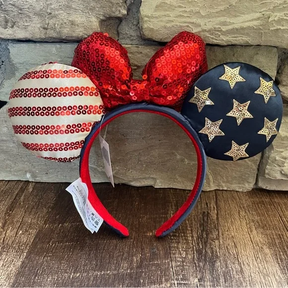 ⚡️2/$55~Disney Parks Stars & Stripes Americana Mouse Ears Headband NWT - Picture 8 of 11